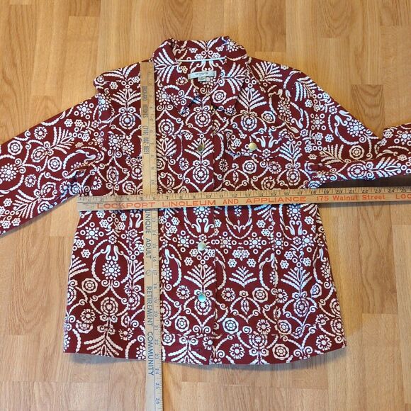 Liz Claiborne Jacket Blazer Womens 12 Red Burgandy Paisley Button Up - Picture 2 of 9